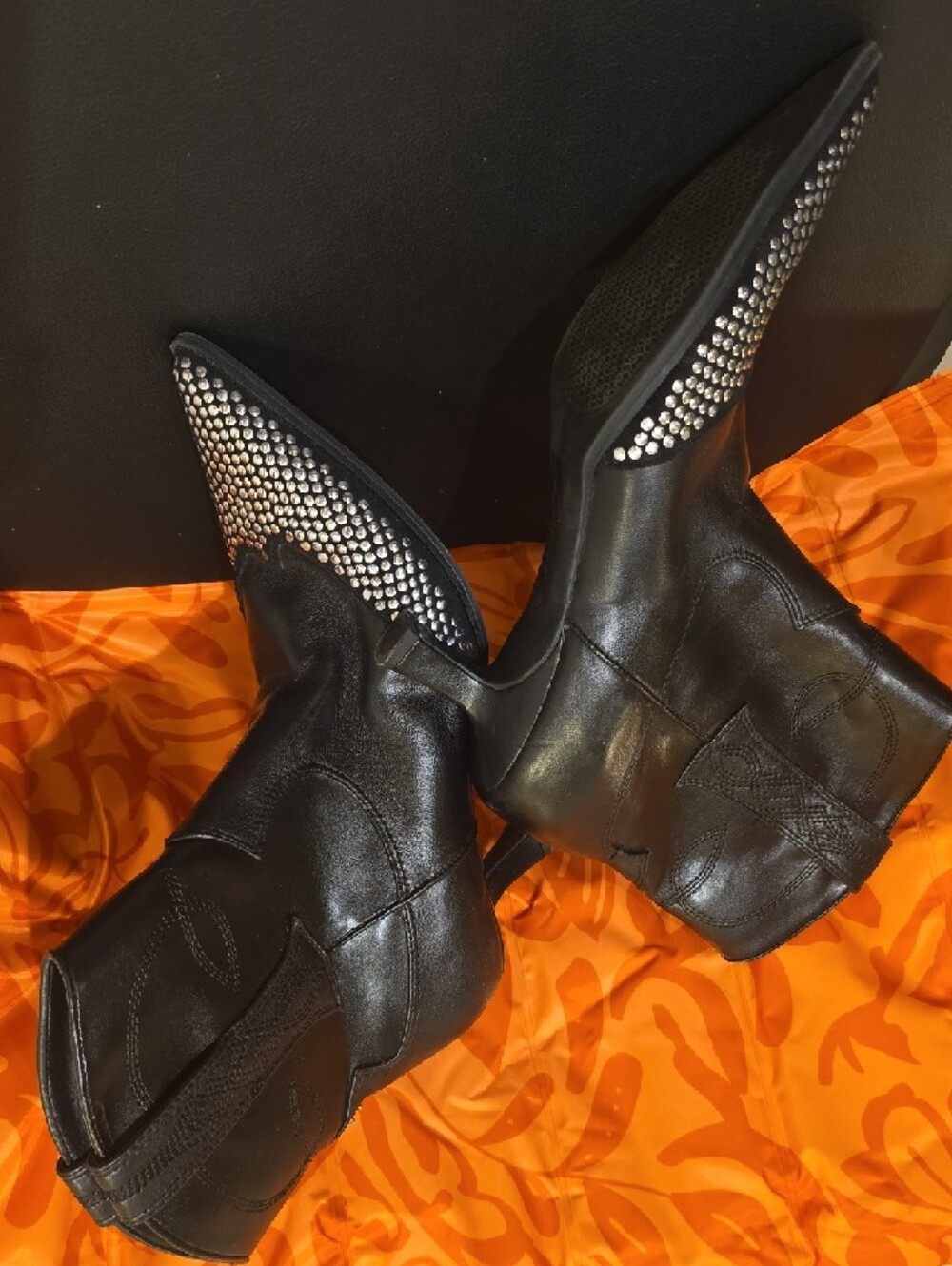 Circus by Sam Edelman Black Pointed-Toe Yolanda Metal Studded Western Booties - Picture 5 of 12